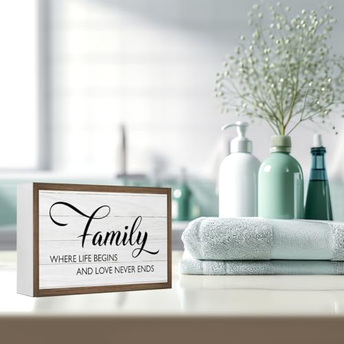 Family Where Life Begins and Love Never Ends Wooden Box Sign Desk Decor (Family Where Life Begins)