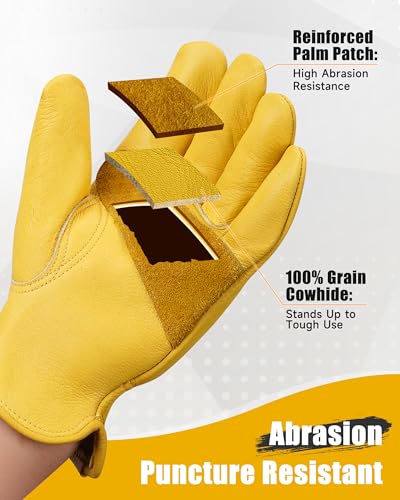Cowhide Leather Gardening Work Gloves for Men 12 Pairs Golden XL (Golden - Classic / X-Large)