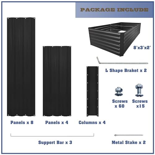 8x3x2FT Black Metal Raised Garden Bed Kit (Black / 8x3x2 ft)