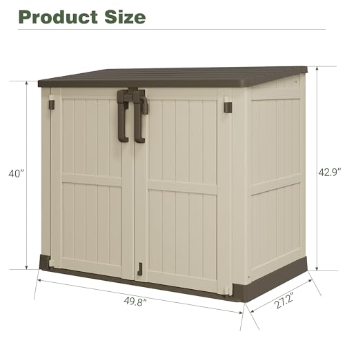 Waterproof Outdoor Storage Box 36 Cu Ft with Lockable Doors (Beige-Brown / 30.1"×52.1"×44.3")