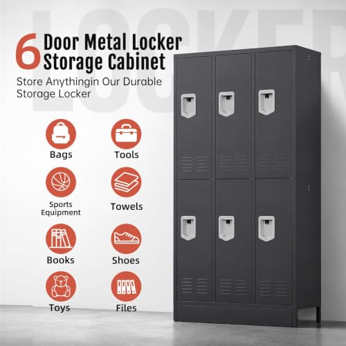 6 Door Metal Storage Locker for Employees (Grey / 6 Door-(72"H x 35.4"W x 15.75"D))