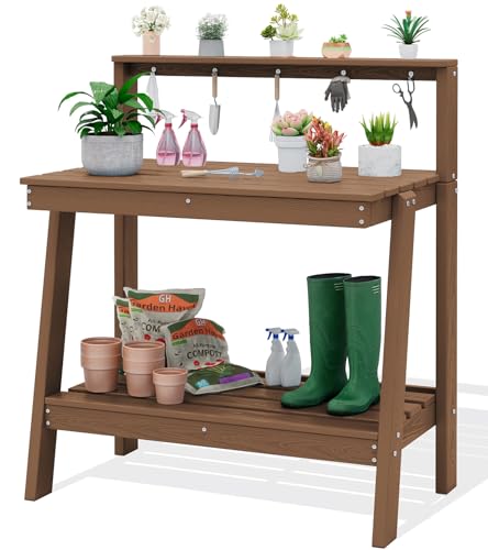 3 Tier Outdoor Potting Bench with Storage (Brown / Sleek)