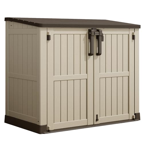 Waterproof Outdoor Storage Box 36 Cu Ft with Lockable Doors (Beige-Brown / 29.1"×51.1"×43.3")