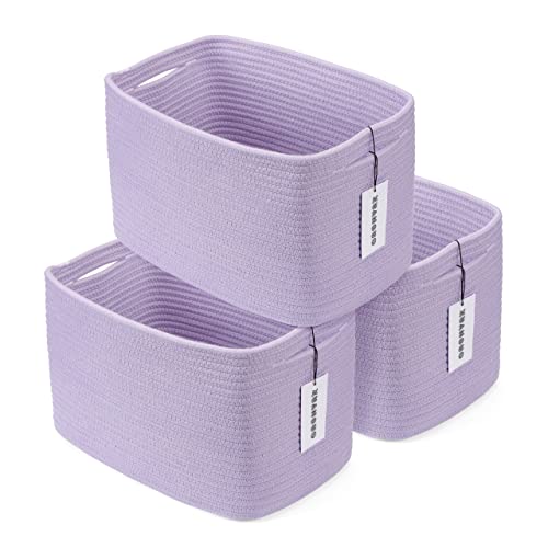Woven Cotton Rope Storage Baskets 15x10x9.3" 3 Pack Purple Lavender
