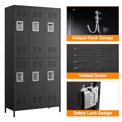 Metal Locker with 6 Doors (Black(4 Legs) / 6 Doors-Wide-71")