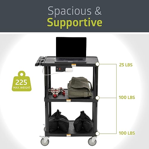 3 Shelf Mobile Utility Cart with 3 Outlets and 8' Cord (2 Pack)