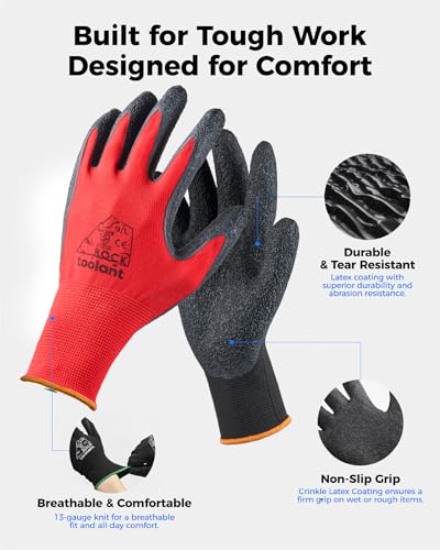 Crinkle Latex Work Gloves (XX-Large / Black & Red)