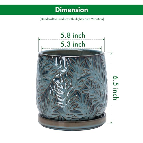 Embossed Leaves Ceramic Planter (6 Inch / Ocean Teal)