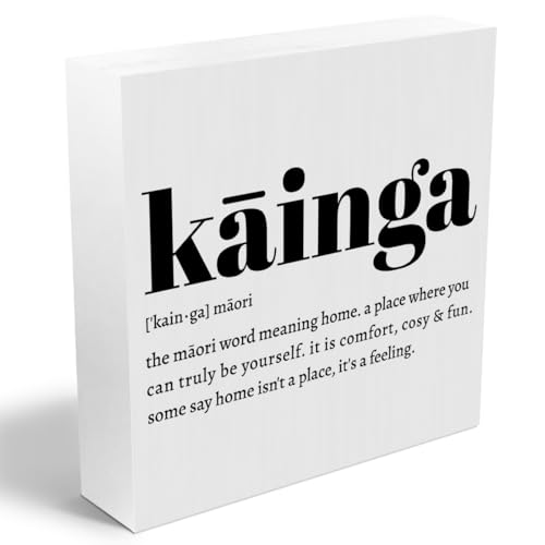 Kainga Definition Maori Rustic Home Office Decor Wooden Box Sign (White 1232 / Wooden box（5.1 x 5.1 inches）)