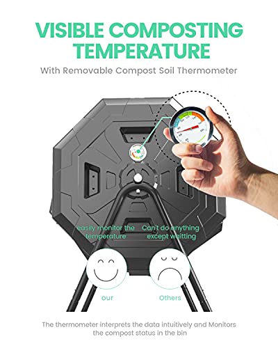 2021 Upgraded Tumbling Composter with Compost Thermometer