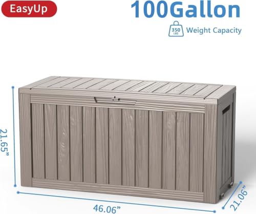 Outdoor Storage Box 100 Gallon Waterproof Resin Deck Boxes Grey (Grey / 100 Gallon)