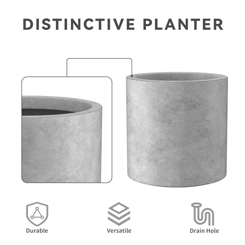 Set of 3 Pale Gray Concrete Cylinder Planters 15.8" 12.9" 9.8" Dia (Natural Concrete / 9.8",12.6",15.7" Dia)