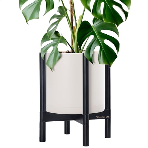Plastic Pot with Ebony Wood Stand (Oatmeal Pot + Ebony Stand / 12 Inch)