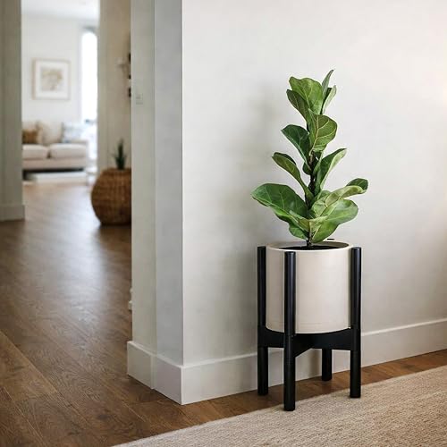 Plastic Pot with Ebony Wood Stand (Oatmeal Pot + Ebony Stand / 8 Inch)