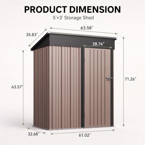 5x3 FT Outdoor Storage Shed with Base (Brown / 5'x3')