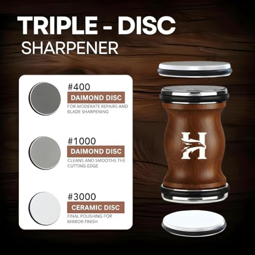 Rolling Knife Sharpener Kit with Diamond & Ceramic Disc (Dark Brown)