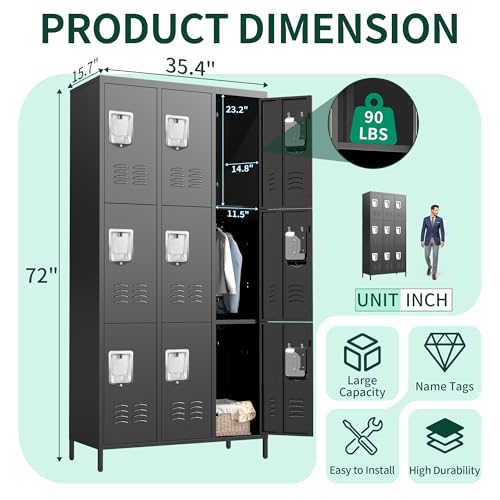 9 Doors Metal Employee Locker (9 Door-Upgraded / Black)