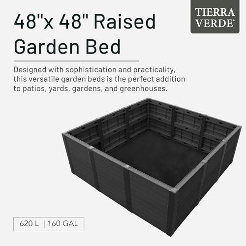48-Inch x 48-Inch Raised Garden Bed with Tool-Free Connect System and Crafted from Recycled Materials, for Patios or Decks, Black (Black / Garden Bed)