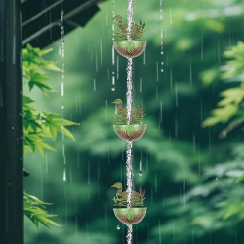 9.2FT Rain Chains for Gutter with 12 Cups (Mallard Duck)