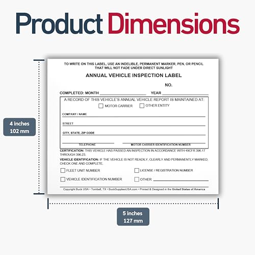 25 Pack Buck Annual Vehicle Inspection Label