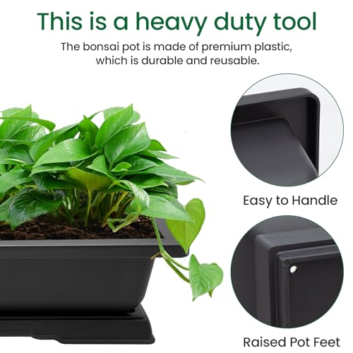 3 Packs 18 Inch Large Bonsai Training Pots with Drainage Trays (3pcs/18x14in)