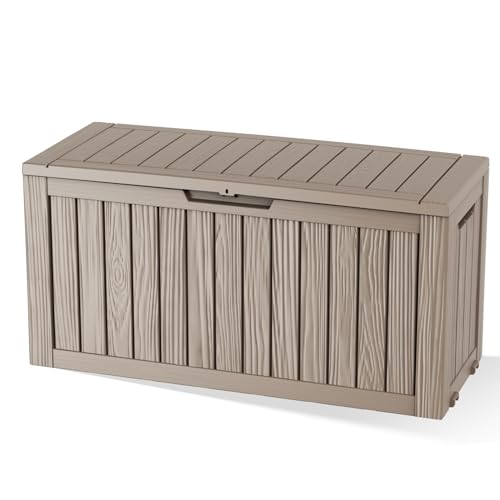 145 Gal Waterproof Outdoor Storage Box UV Resistant Deck Box (Grey / 145 Gallon)