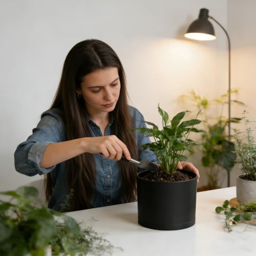 10 Inch Round Plastic Plant Pot with Drainage Holes and Saucer (Black / 10 Inch B)