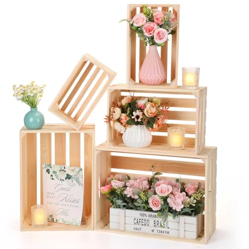 5 Pcs Decorative Nesting Wooden Crates with Handle (5 Count)