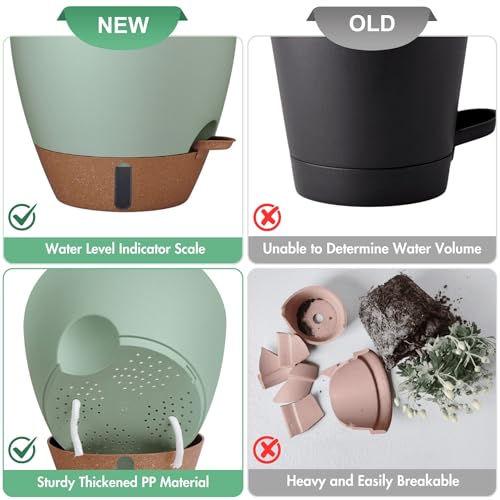 5 Pack Self Watering Pots for Ourdoor (Green / 6.5/7/8/9/10 Inch)