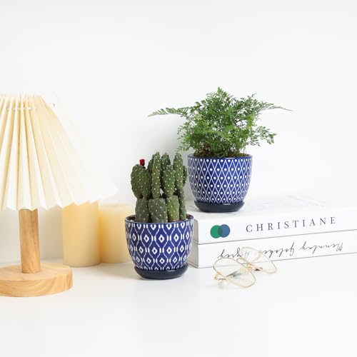 Ceramic Succulent Pots (Vintage Blue / 4.6 Inch, Set of 6)