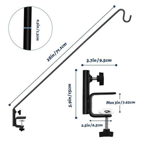 2 Packs 3 Inch Clamp 28" Long Deck Hook Wall Pole Wall ounted Deck Hook Extensible and Adjustable Wal!Bracket for Hanging Bird Feeder (Deck Hook - 28 Inch - 2 Packs)