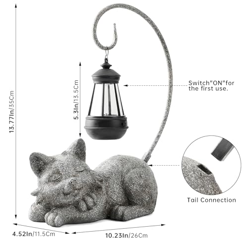 Outdoor Cat Figurine Garden Statue with Solar (Marbled)