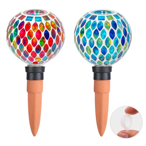 Mosaic Plant Watering Globes 2 Pack Terracotta Watering Spikes (Red+blue)