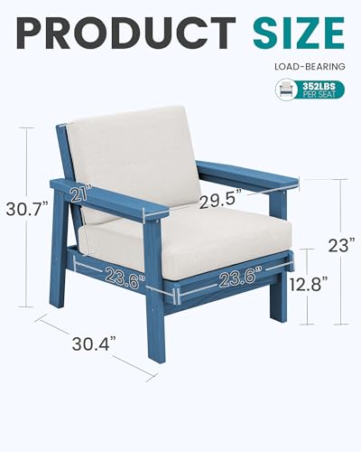 HDPE Patio Furniture Set with 33” Square Fire Pit Table (Blue/Khaki)