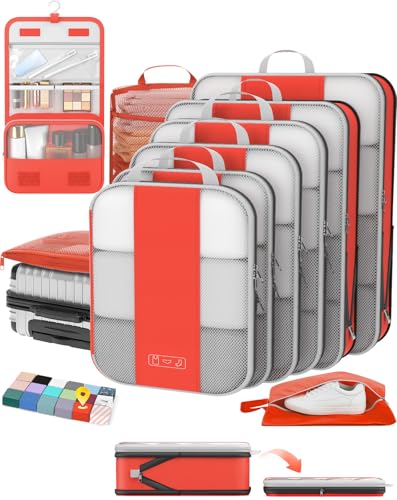 10 Set Compression Packing Cubes for Travel Essentials (Orange)