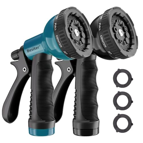 Garden Hose Nozzle Sprayer 10 Watering Patterns Spray Nozzles Heavy Duty Hose Head Lightweight Hose Attachment 2 Pack (Blue Black)