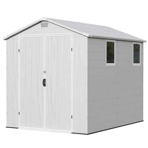 6X8 FT Resin Outdoor Storage Shed with Floor (Light Gray / 6x8)