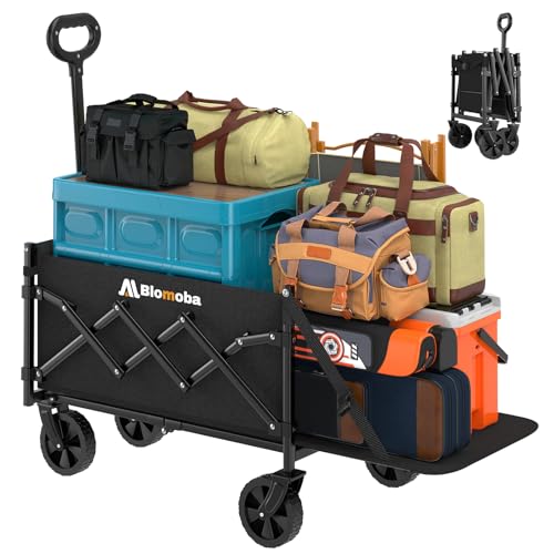 220 lbs Folding Wagon Cart with Wheels & Adjustable Handle (Black / Medium With Tailgate)