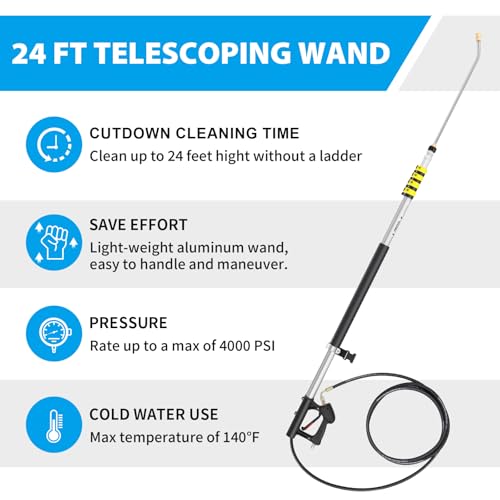 24 FT Telescoping Pressure Washer Wand Extension (24FT-LSE)