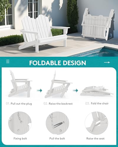 5 Pc HDPE Adirondack Set (White / 2 chair &2 bench &1 coffee table)