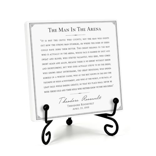 Man in the Arena Quote for Home Office Book Shelf Table Decor 6.3x6.3 Inch (Multicolor 1720 / Wooden sign with iron frame（6.3 x 6.3 inches）)