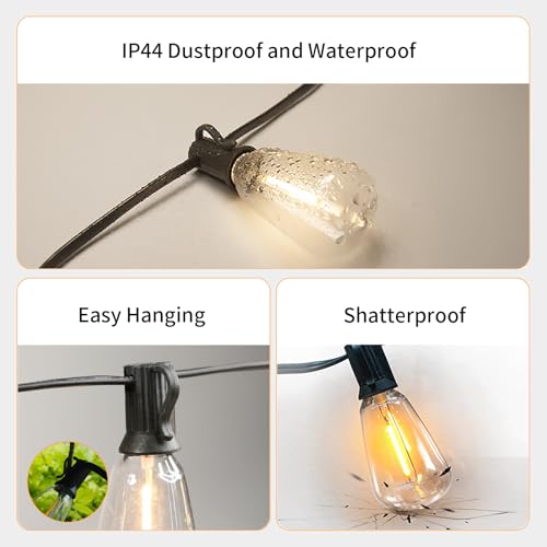 50FT Solar String Lights Outdoor Waterproof with Remote and 26 Shatterproof Edison Bulbs (50FT(25 Sockets))