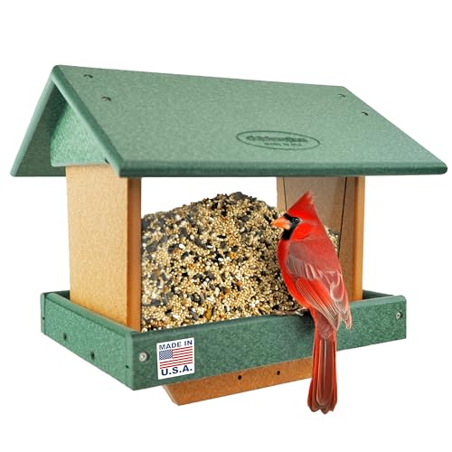 Poly Large Hopper Bird Feeder Post Mount for 4" x 4" (Turf Green & Cedar / Post Mount)