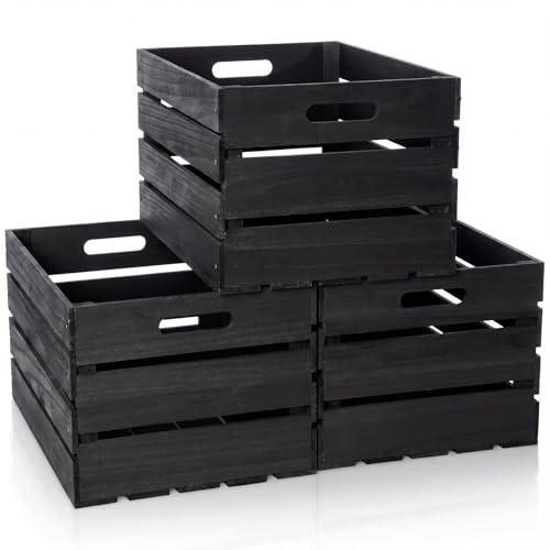 3 Pcs Large Wood Crates Box for Storage 12 Inch Unassembled Wooden Milk Crates with Handles Decorative Nesting Box for Display Unfinished Rustic Decor DIY Office Home Retail Art (Grey / 12 Inch)