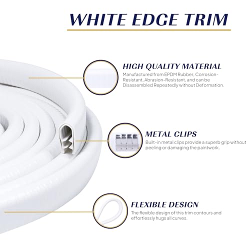 1/2" x 3/8" U‑Channel Edge Trim Seal Strip with Metal Clips 50Ft (50Foot / White)