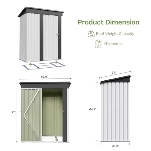 5x3 FT Outdoor Storage Shed with Floor Frame (White / 5x3 FT)