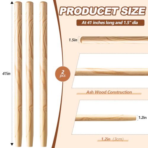 2 Pcs 41" Wooden Shovel Handle Replacement 1.5" Dia (41")