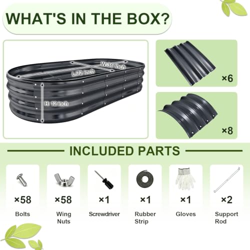 Galvanized Raised Garden Beds Outdoor (Gray / 6 x 3 x 1 ft)