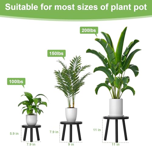 3 Pack Wood Plant Stands Indoor (Black / 3 Pack)