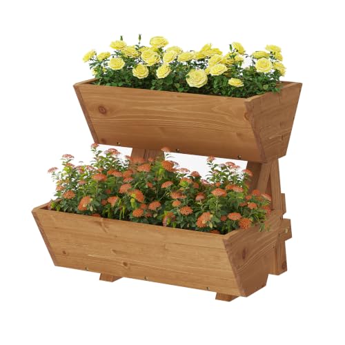 Vertical Garden Planter 2 tier Raised Garden Bed Tiered Wood Planter Box (Brown / 2-Tier-Small)